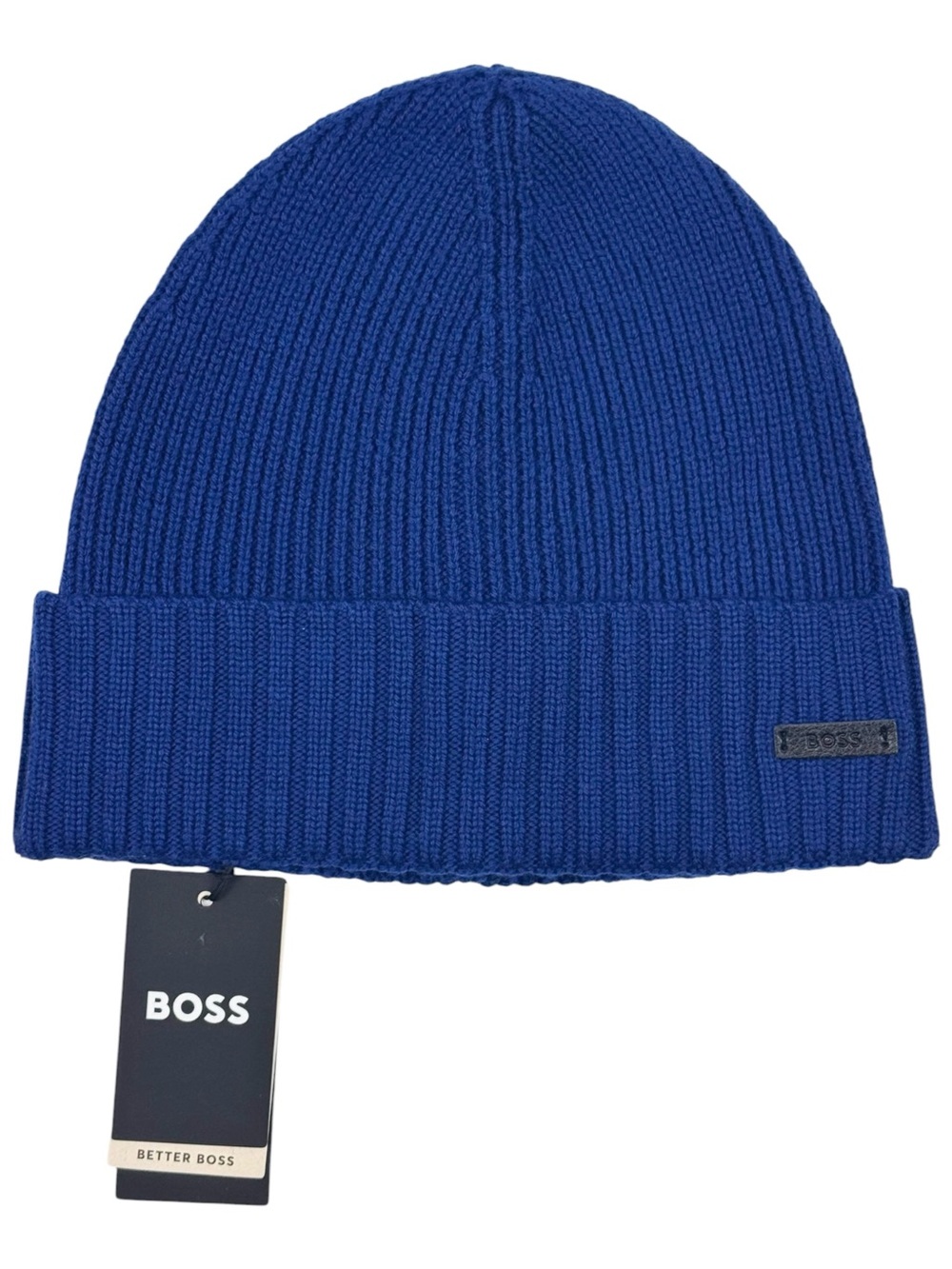 NWT BOSS Hugo Boss Fati Virgin Wool Ribbed Beanie Royal Blue OS